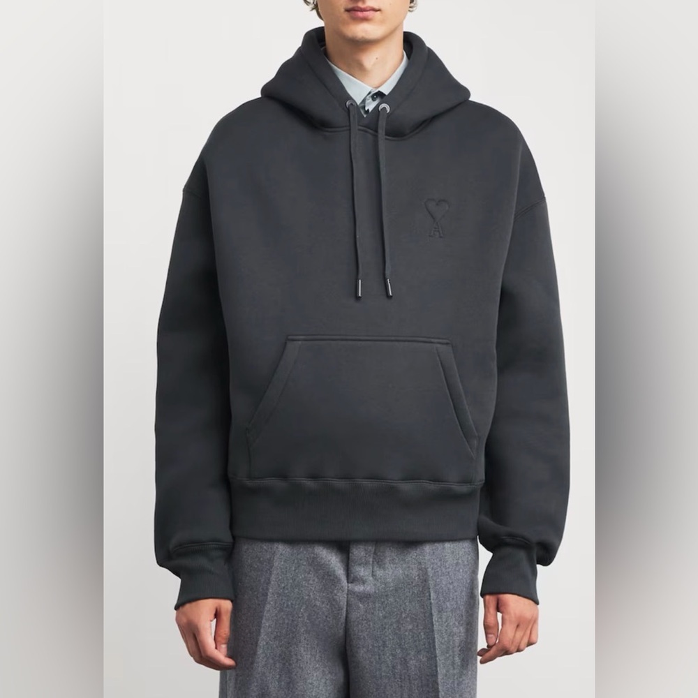 AMI Paris Ami de Coeur Hoodie Cotton Blend Grey Size XL